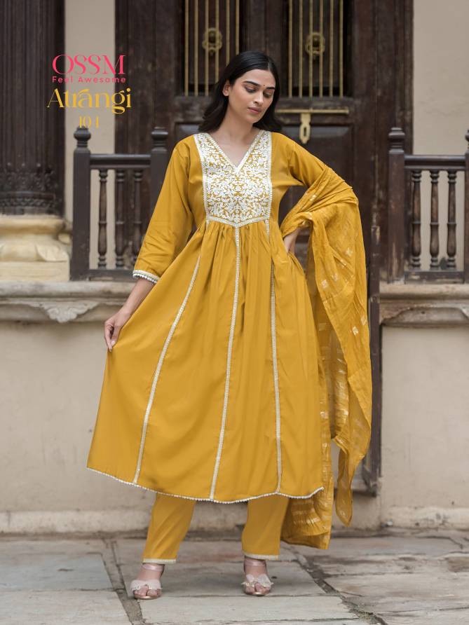 Atrangi By Ossm Viscose Roman Embroidery Kurti With Bottom Dupatta Wholesale Price In Surat